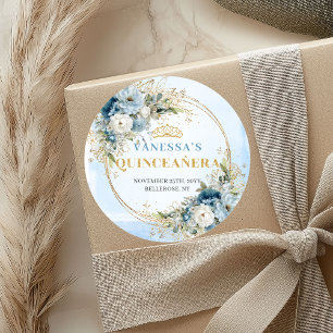 Einfangende staubblaue Goldgrün Quinceañera Runder Aufkleber