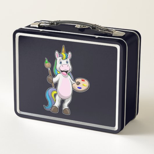 Einfärben beim Anmalen mit Pinsel und Farbe Metall Brotdose (Rückseite)