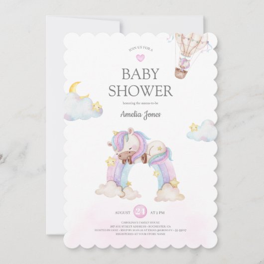 Einfarben- und Rainbow-Babydusche Einladung (Vorderseite)