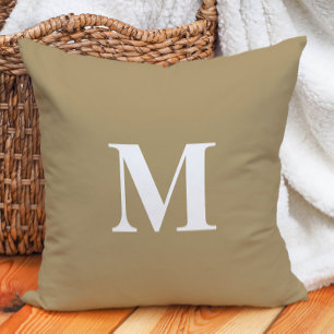 Einfarbig Beige Fette Buchstaben-Monogramm  Kissen