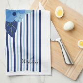 Einfarbig blaues Muster mit Blütenstreifen Geschirrtuch (Viertel Falte)