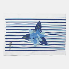 Einfarbig blaues Muster mit Blütenstreifen Geschirrtuch