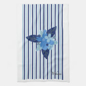 Einfarbig blaues Muster mit Blütenstreifen Geschirrtuch (Vertikal)