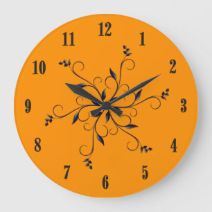 Einfarbig Orange mit schwarzen Zahlen und Akzent Große Wanduhr