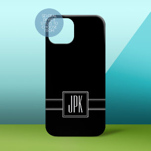 Einfarbig Schwarz mit dreifachem Monogramm iPhone 16 Plus Hülle