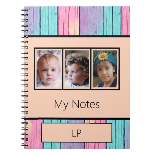 Einfarbige 3 Foto-Initialen-Pfirsich Notizblock (Vorderseite)