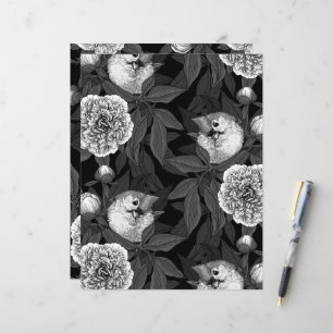 Einfarbige Blume von Vögeln und Birnen, grau