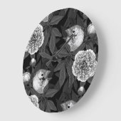 Einfarbige Blume von Vögeln und Birnen, grau Große Wanduhr (Winkel)