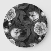 Einfarbige Blume von Vögeln und Birnen, grau Große Wanduhr (Vorderseite)