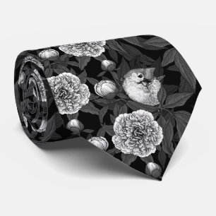 Einfarbige Blume von Vögeln und Birnen, grau Krawatte