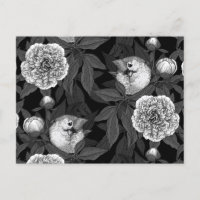 Einfarbige Blume von Vögeln und Birnen, grau
