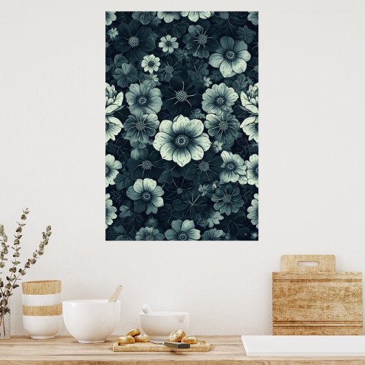 einfarbige Blumengestalt: Schwarz-Weiß Poster (Küche)