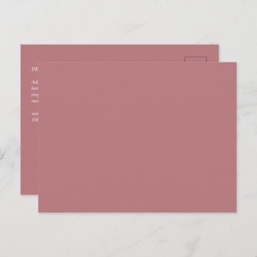 Einfarbige Hochzeit von Dusty Rose Postkarte (Vorne/Hinten)