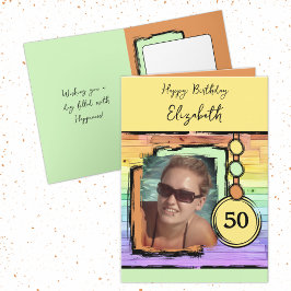 Einfarbige Imitate aus Holz zum 50. Geburtstag Karte