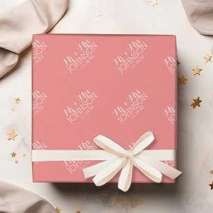 Einfarbige Korallen-Pfirsich - Mr & Mrs Hochzeitsg Geschenkpapier