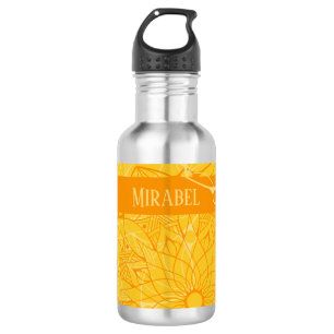 Einfarbige Orange Mandala Wasserflasche