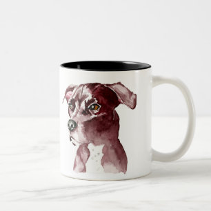 Einfarbige Pitbull HundeAquarell-Malerei Zweifarbige Tasse