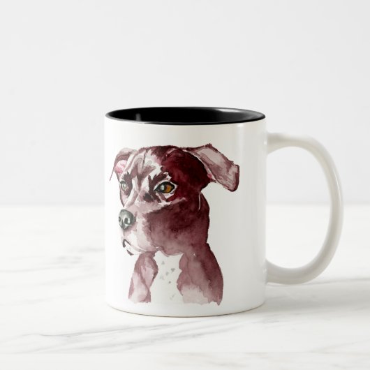 Einfarbige Pitbull HundeAquarell-Malerei Zweifarbige Tasse (Rechts)