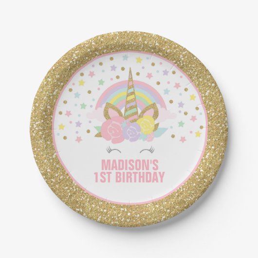 Einfarbige, rosa und goldfarbene Papierplatte 7", Pappteller (Vorderseite)