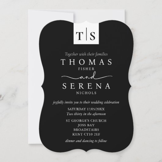 Einfarbige Schwarz-weiße QR-Code-Hochzeit Einladung (Vorderseite)