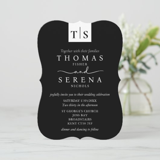 Einfarbige Schwarz-weiße QR-Code-Hochzeit Einladung (Stehend Vorderseite)