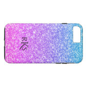 Einfarbige und blaue Glitzer-Druckmonogramm Case-Mate iPhone Hülle (Rückseite (Horizontal))