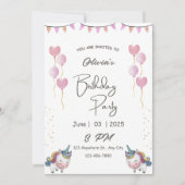 Einfärbige Wasserfarbe Einhorn Geburtstag Einladung (Vorderseite)