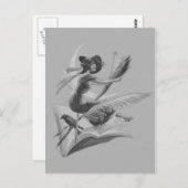 Einfarbiger Hexe-Raben-Halbmond-Mond Postkarte (Vorne/Hinten)