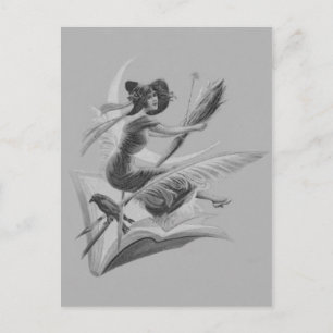 Einfarbiger Hexe-Raben-Halbmond-Mond Postkarte