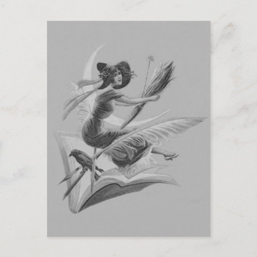 Einfarbiger Hexe-Raben-Halbmond-Mond Postkarte (Vorderseite)