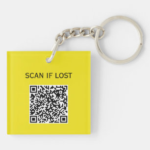 Einfarbiger QR-Code-Scan bei Verlust Neon Gelb Can Schlüsselanhänger