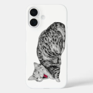 Einfarbiger Tabby-Kat-Fall mit Roter Zunge iPhone 16 Hülle
