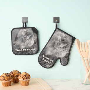 Einfarbiges Foto aus geflochtenem Hühnchen Ofenhandschuh & Topflappen-Set