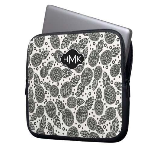 Einfarbiges Monogramm der Ananas-| Laptopschutzhülle (Vorderseite Links)