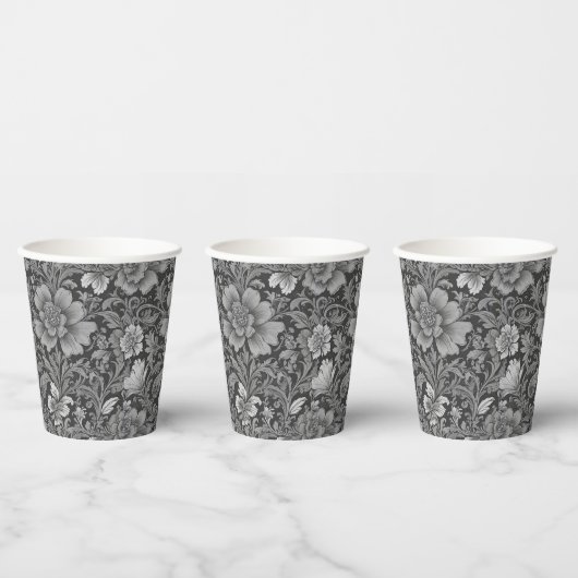 Einfarbiges Vintage-Blumenmuster Pappbecher (Multi)
