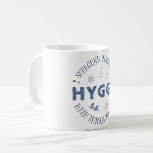 Einfassung sich W. Hygge (dunkelblauer Text) Kaffeetasse (Vorderseite Links)