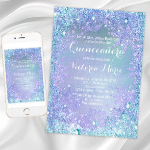 Einfrohrene Winter-Wunderland-Lila-Türkis-Quincean Einladung