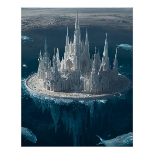 Einfrohrener gotischer Turminsel-Fantasy-Art Poster (Vorderseite)