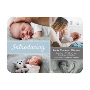 Einführung Baby Boy Foto Collage modern blau Magnet