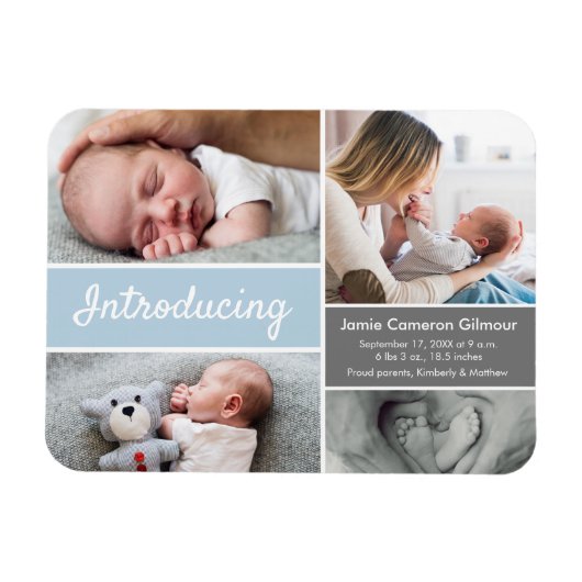 Einführung Baby Boy Foto Collage modern blau Magnet (Horizontal)