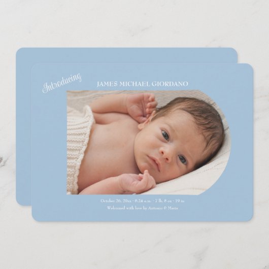 Einführung Baby Boy Foto Geburtserklärung Einladung (Vorne/Hinten)