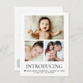 Einführung Baby Custom 3 Fotos Modernes Herz Postkarte (Vorne/Hinten)