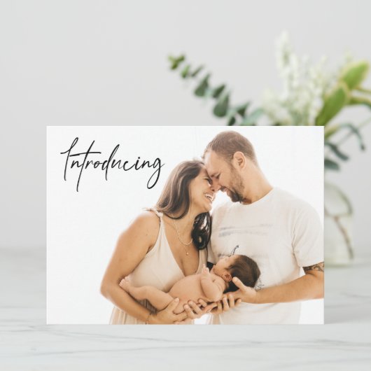 Einführung Baby Dusche BOY Birth Custom Fotos Dankeskarte (Stehend Vorderseite)