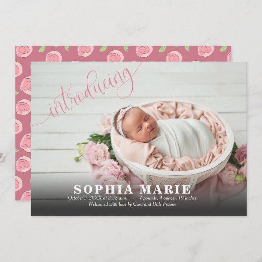 Einführung Baby Foto Rosa Geburtshinweise (Vorne/Hinten)