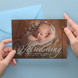 Einführung Baby One Foto elegante blaue Geburt Ankündigung