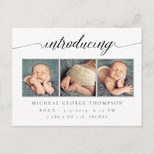 Einführung der Geburtsankündigung von Baby 3 Foto Ankündigungspostkarte