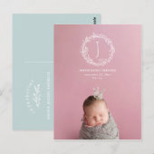 Einführung der Geburtsankündigung von Blumenkranke Postkarte (Vorne/Hinten)