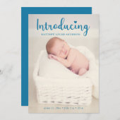 Einführung der Handschrift Blue Baby Boy Elegant Ankündigung (Vorne/Hinten)