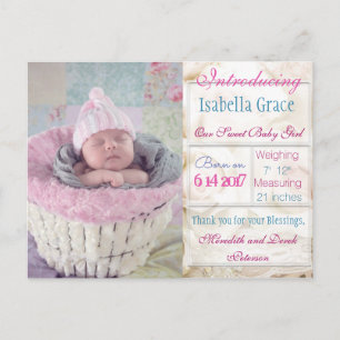 Einführung der neuen Baby Girl Ankündigung Postcar