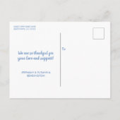 Einführung des Baby Boy Blue Typografy Fotos Ankündigungspostkarte (Rückseite)